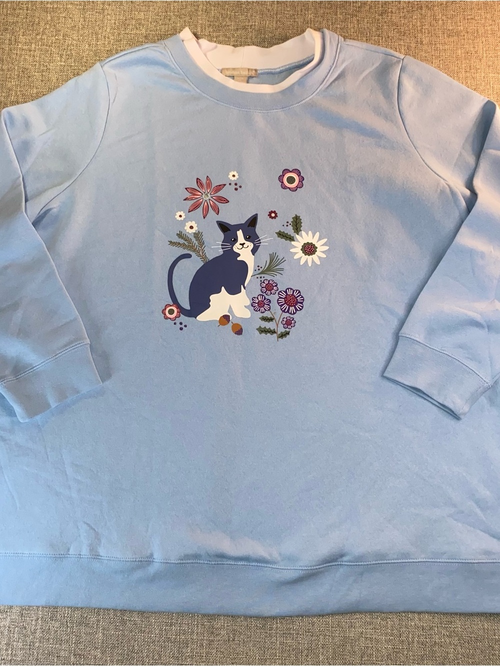 Woman Within Blue Sweatshirt Women’s Size 2XL Fur Baby Flowers Dickie